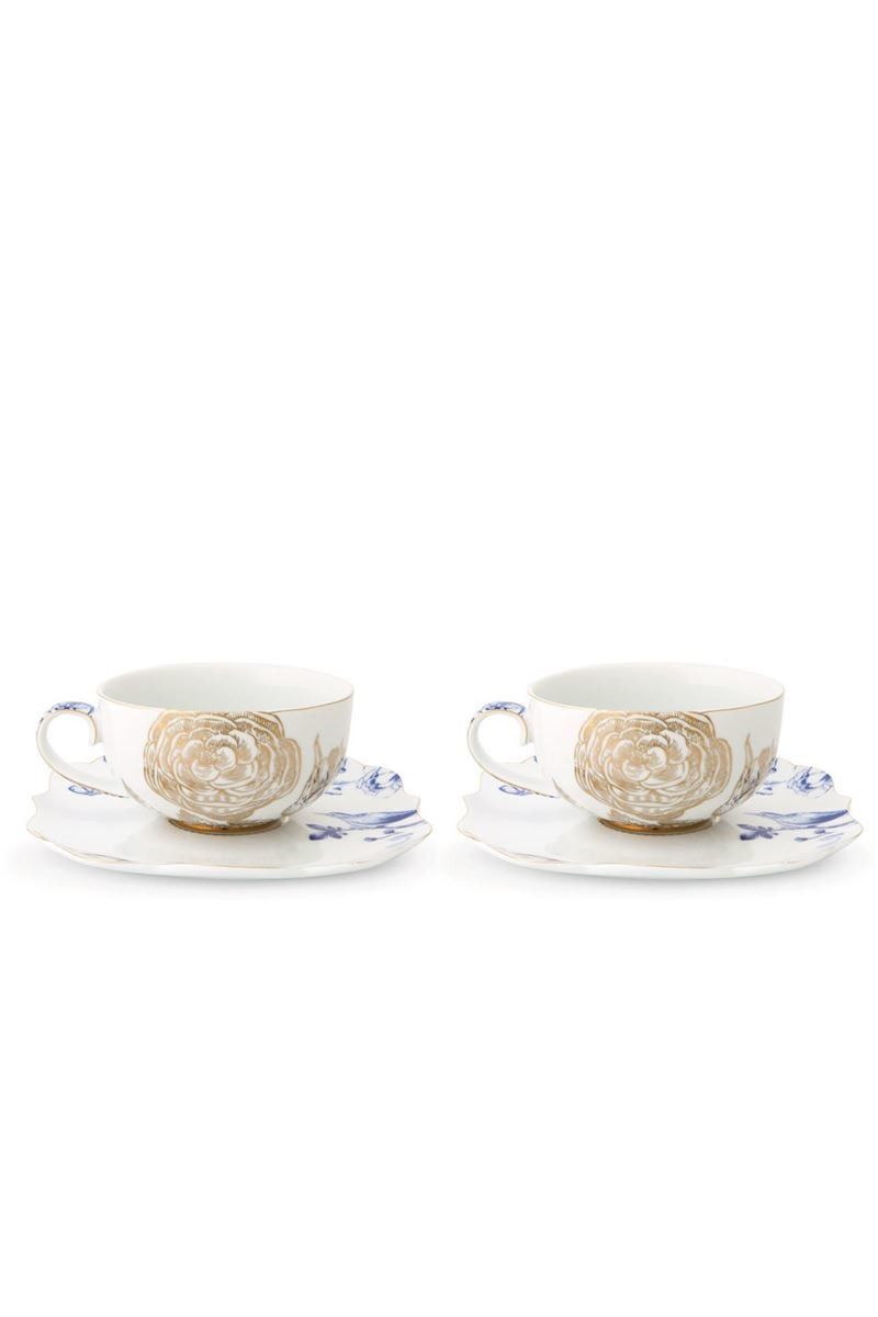 Royal White Set/2 Tea Cups & Saucers 