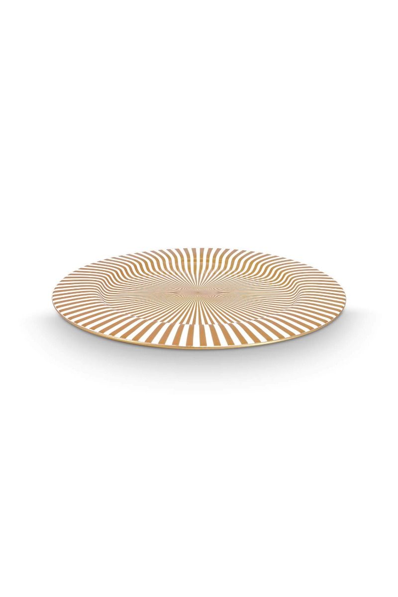 Plate Metal Stripes White-Gold 32cm