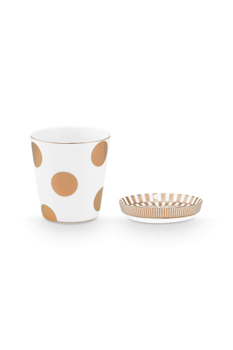 Set/2 Mug Small & Tea Tip Dot Delight White-Gold