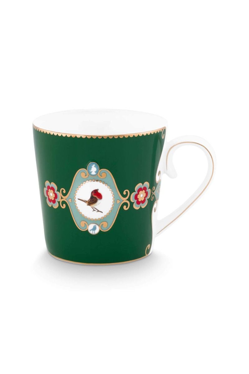 Mug Large Love Birds Medallion Dark Green