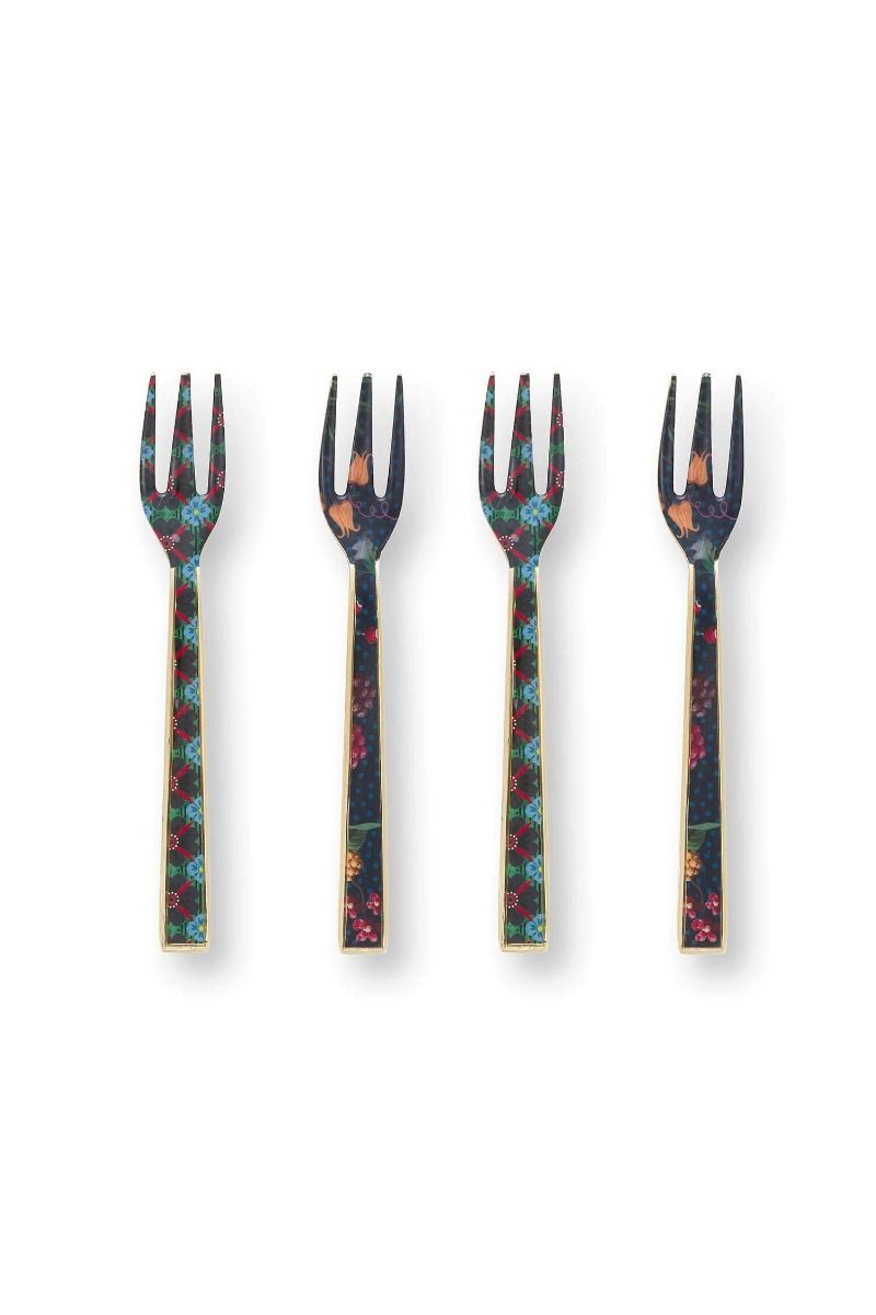 Set/4 Cake Forks Enamelled Berry Blues