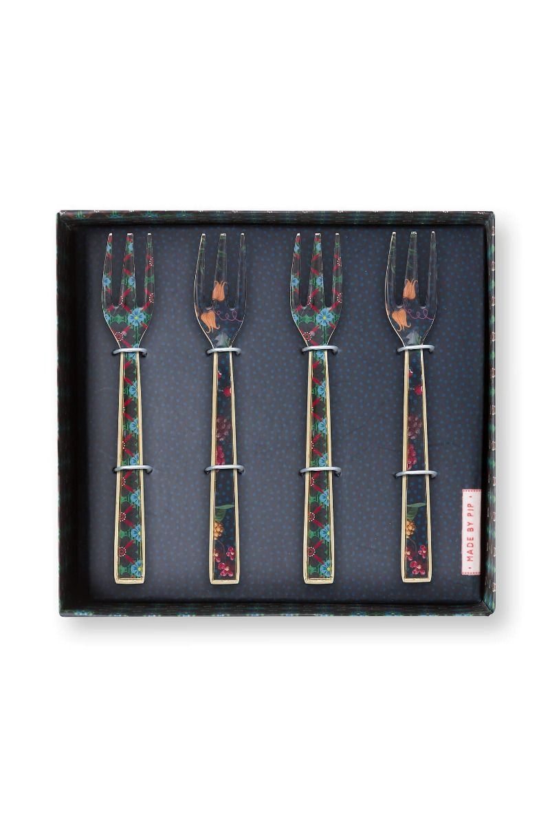 Set/4 Cake Forks Enamelled Berry Blues