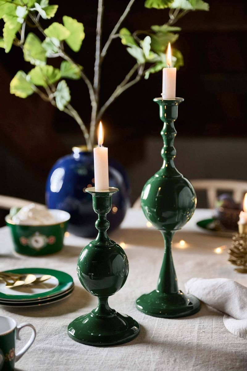 Candle Holder Metal Sphere Medium Green 37cm