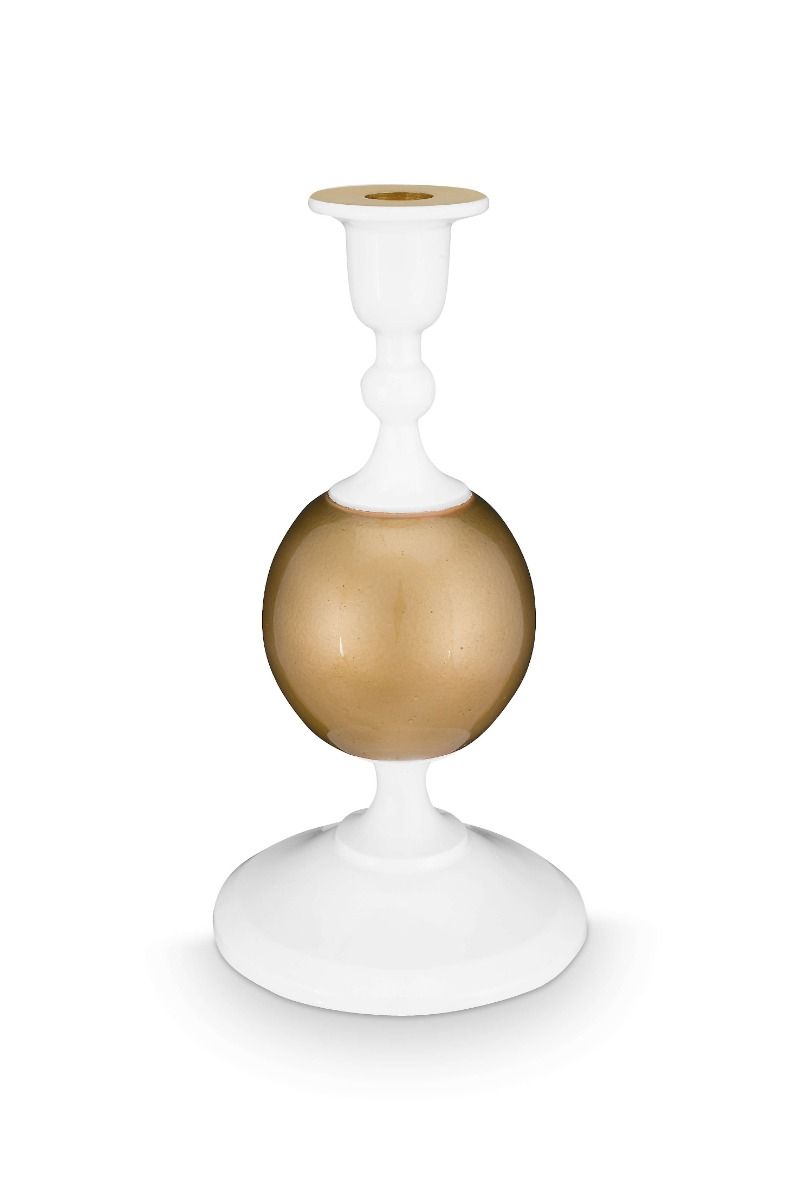 Candle Holder Metal Sphere Small White-Gold 24cm