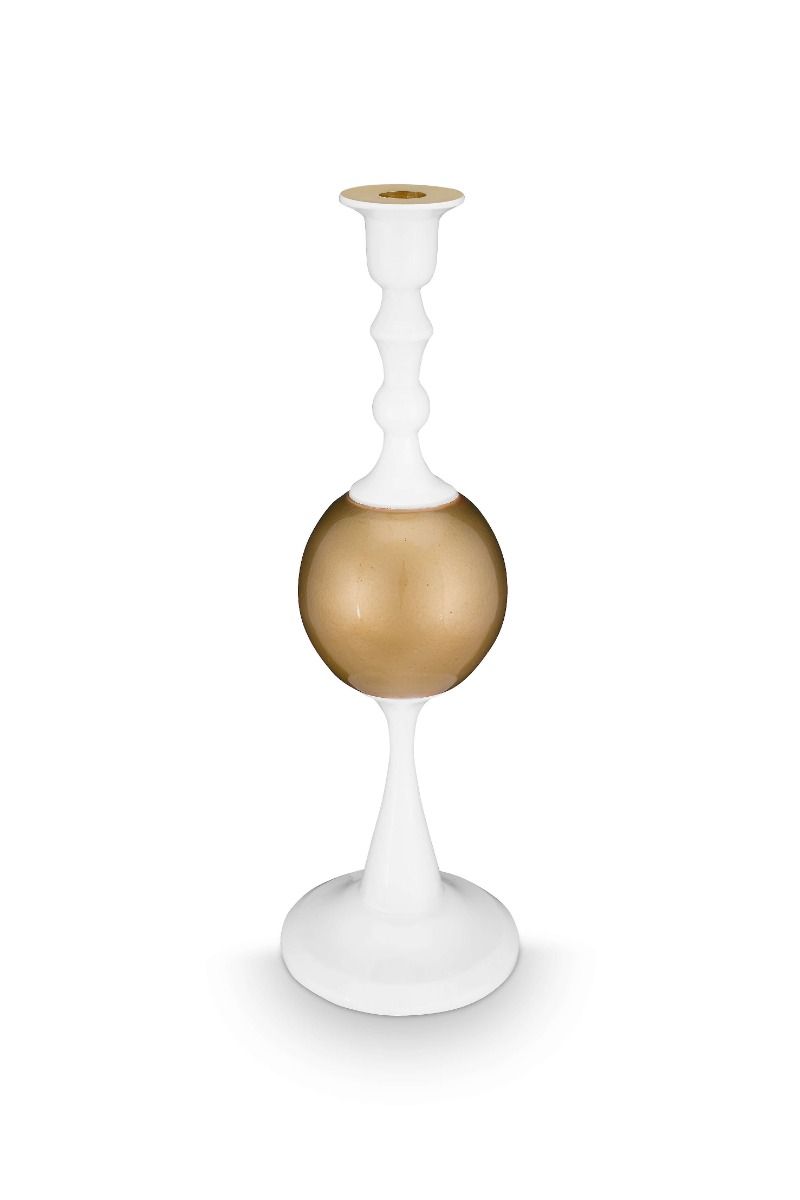 Candle Holder Metal Sphere Medium White-Gold 37cm