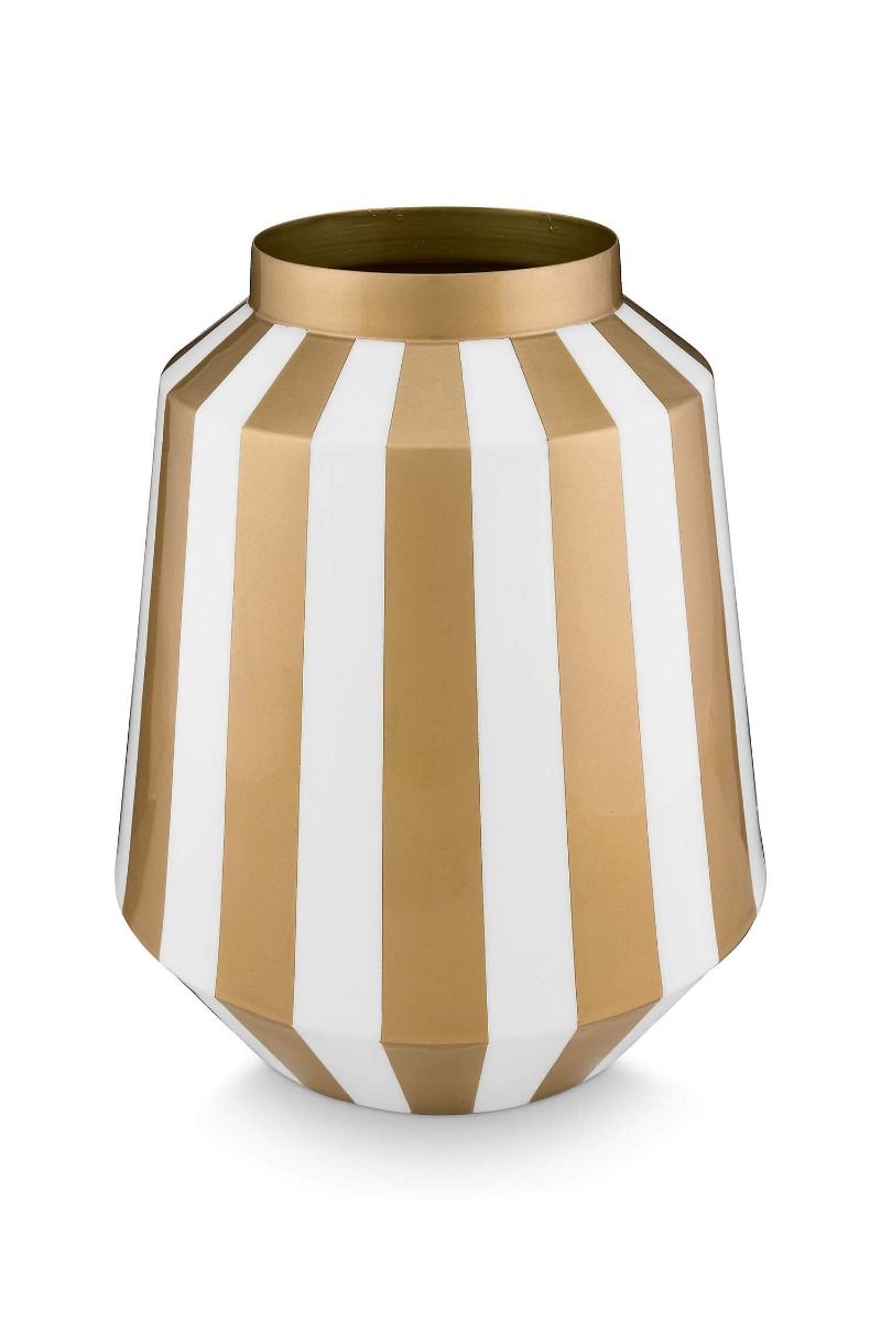 Vase Metal Stripes White Gold 29cm