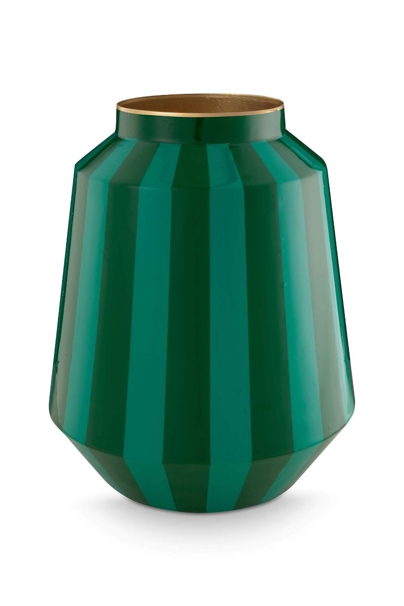 Vase Metal Stripes Green 29cm