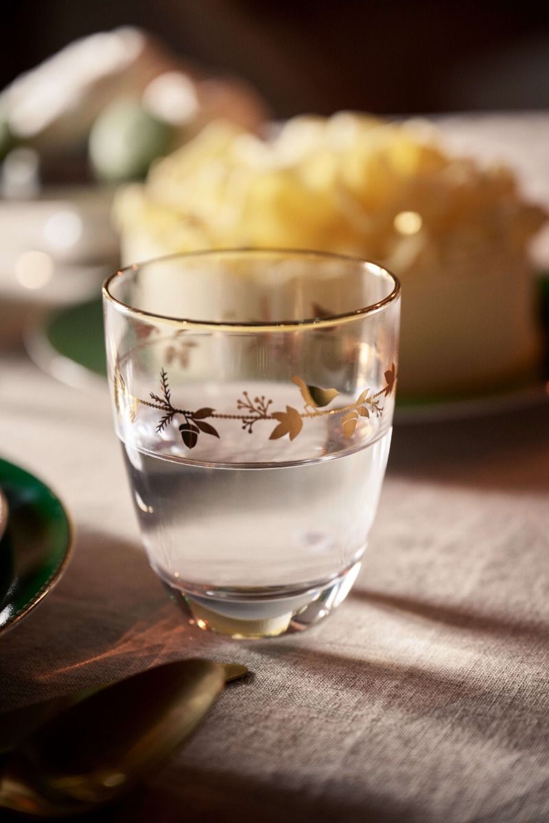 Water Glass Love Birds Gold