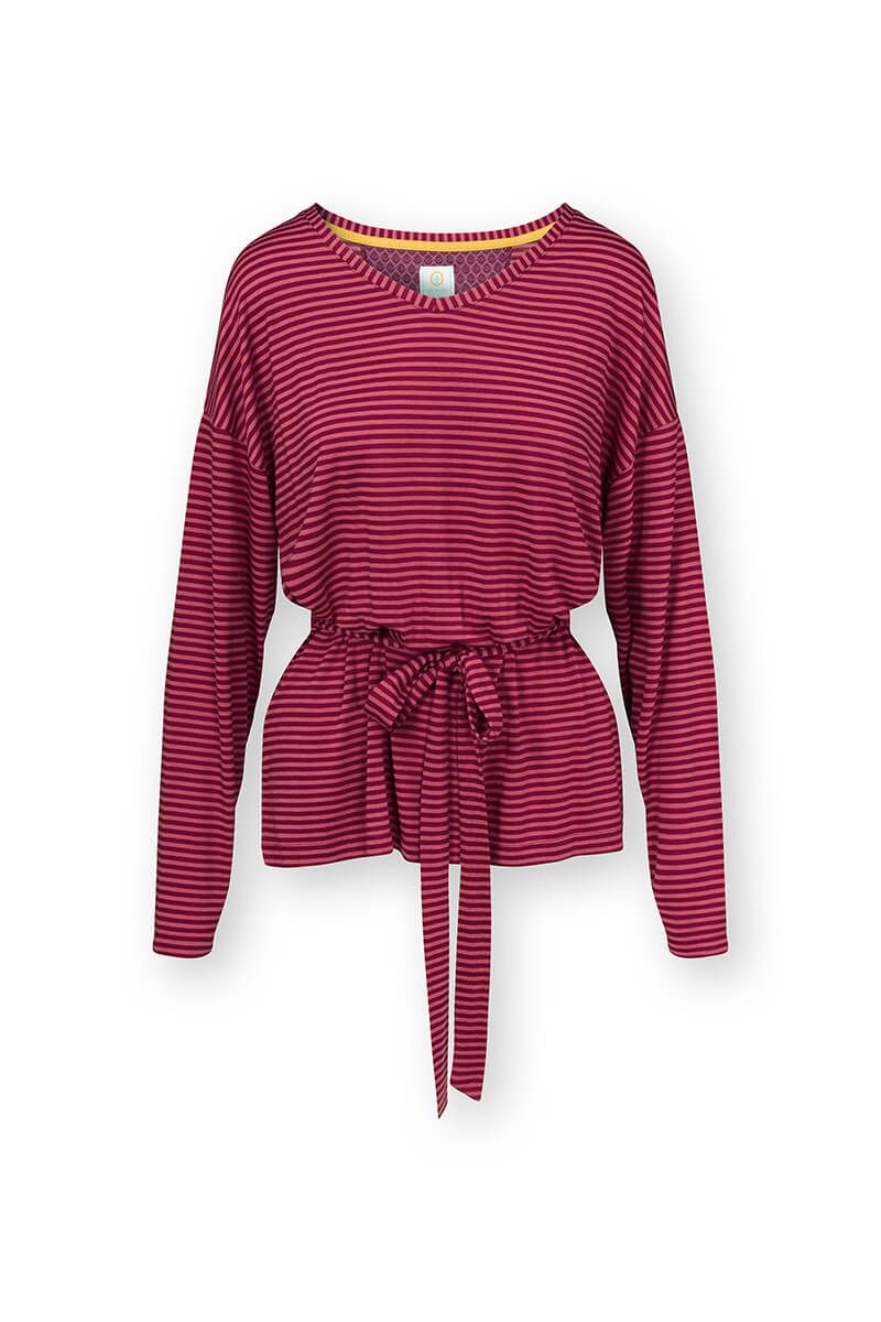 Timberly Top Lange Mouw Little Sumo Stripe Rood Roze