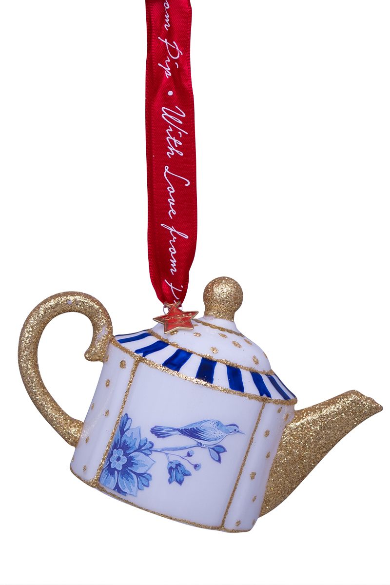 Ornament Glass Teapot Blue 7 cm
