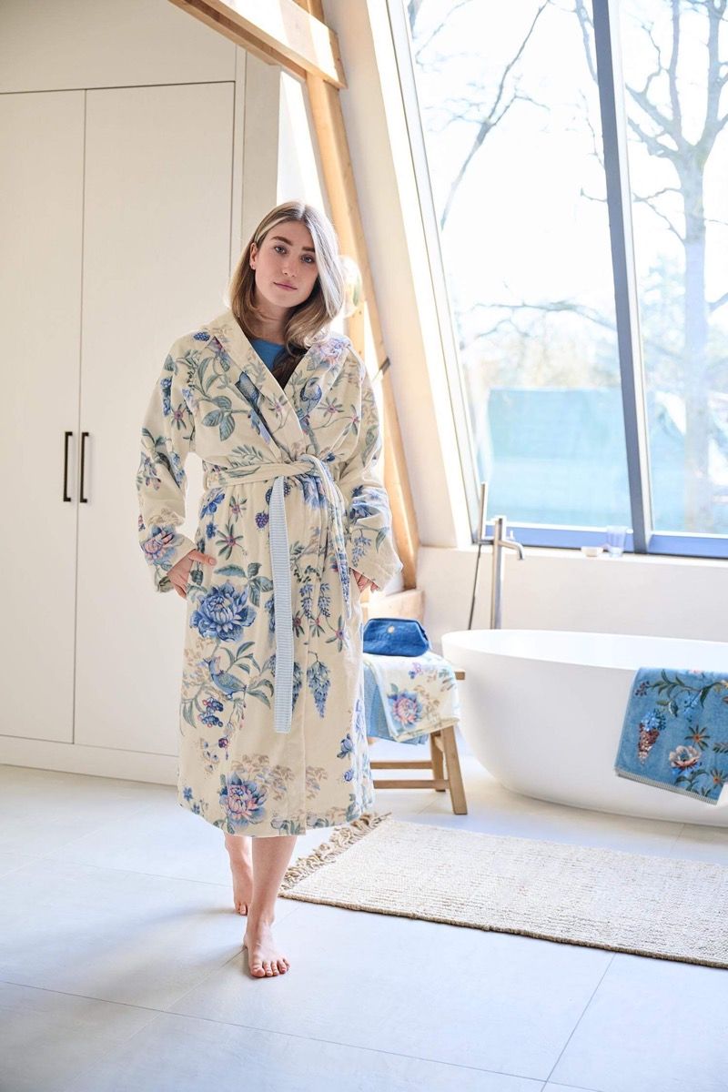 Bathrobe Secret Garden White/Blue