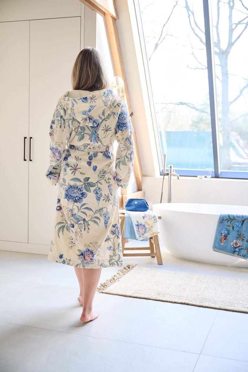 Bathrobe Secret Garden White/Blue