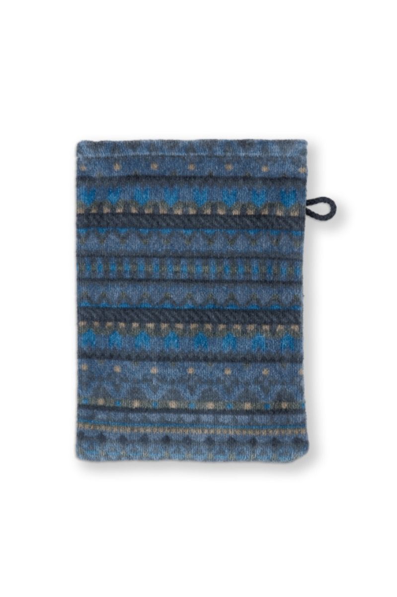 Washcloth Set/3 Geometric Print Dark Blue 16x22cm