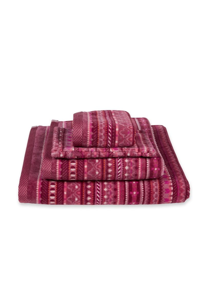 Guesttowel Set/3 Geometric Print Dark Pink 30x50cm