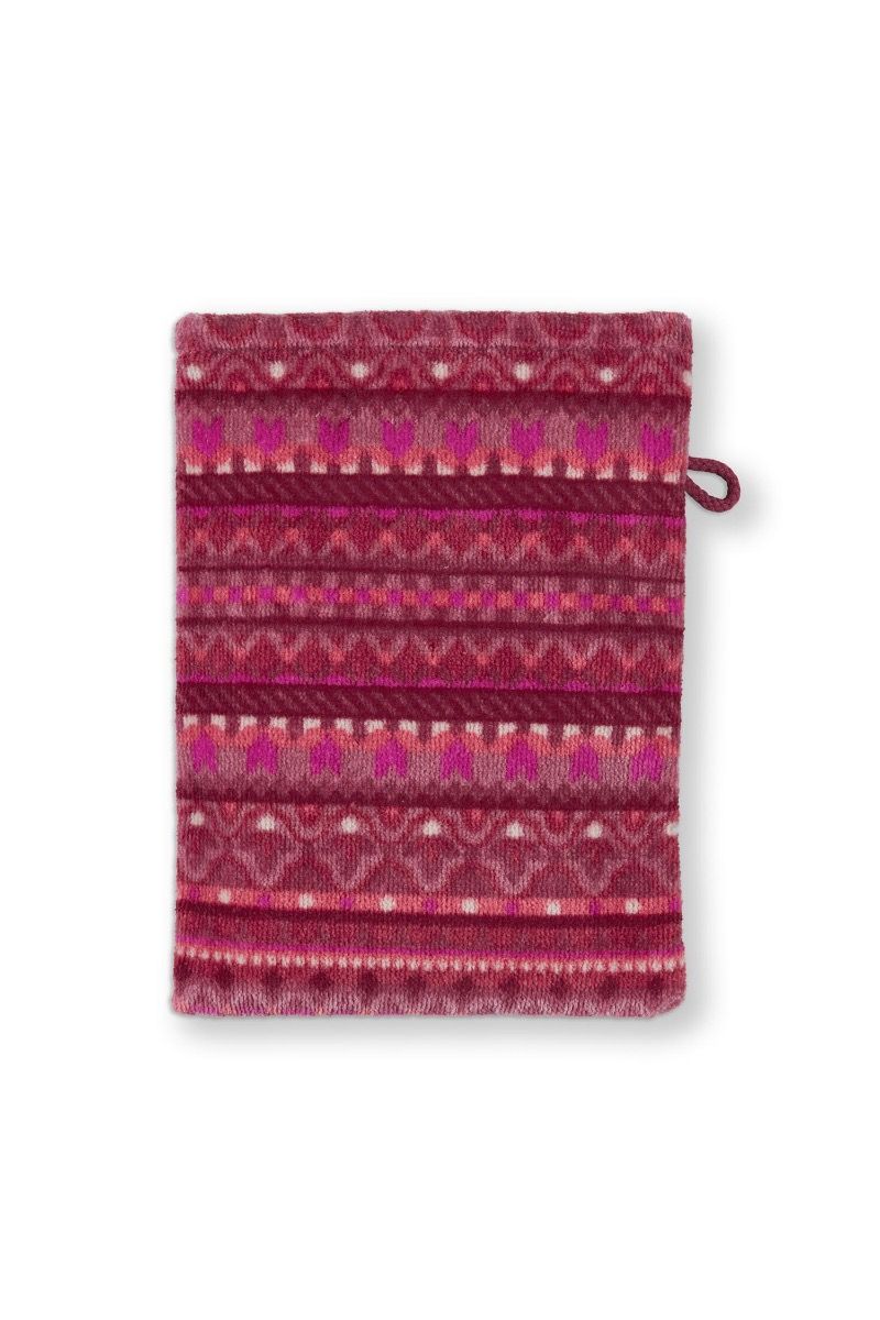 Washcloth Set/3 Geometric Print Dark Pink 16x22cm