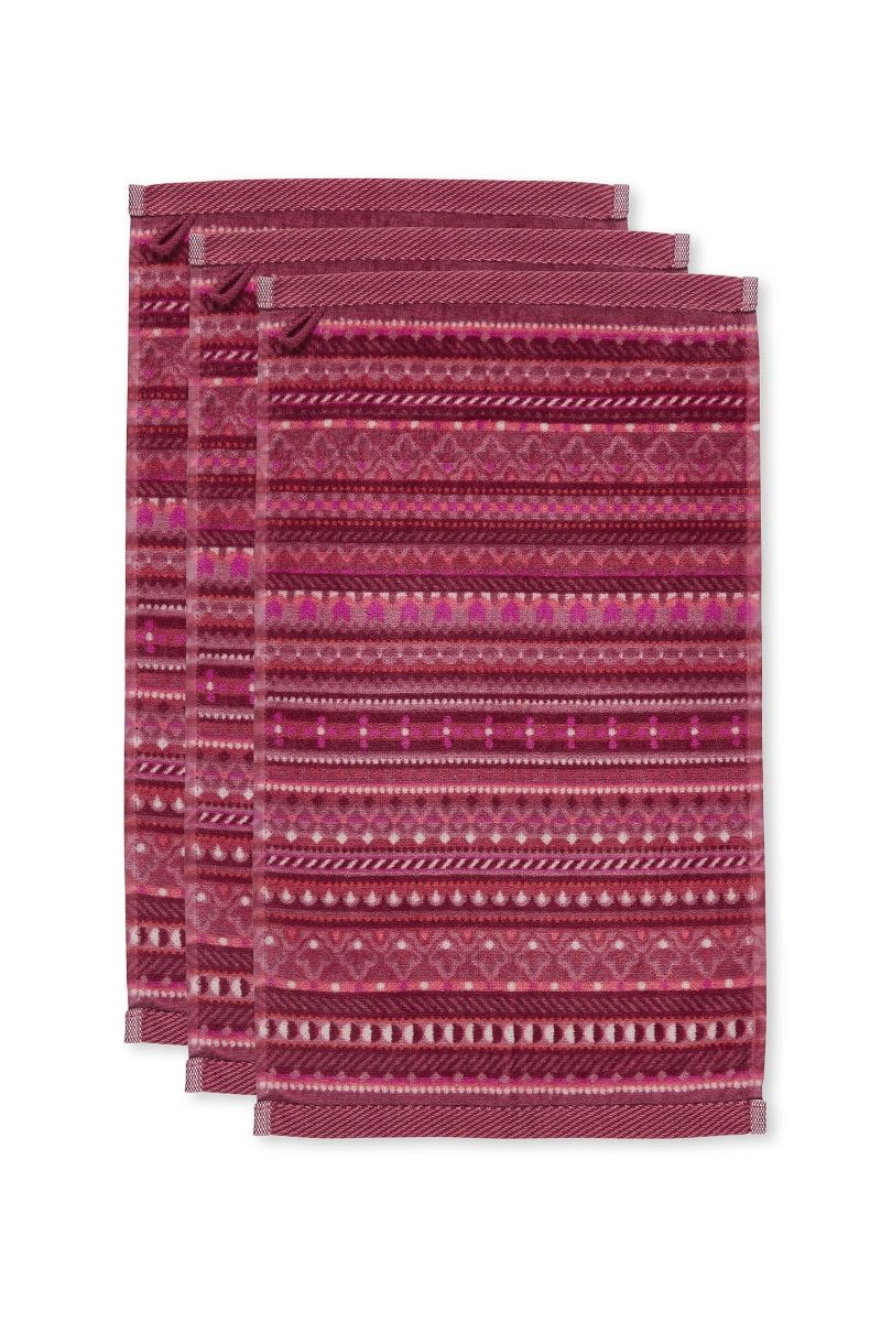 Guesttowel Set/3 Geometric Print Dark Pink 30x50cm