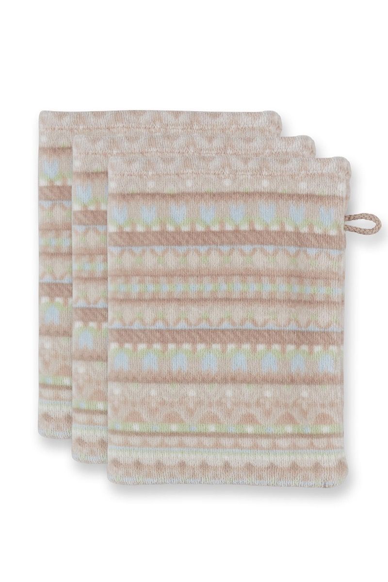 Washcloth Set/3 Geometric Print Sand 16x22cm