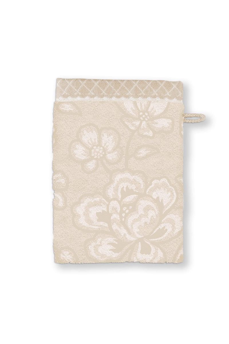 Lot de 3 Gants de Toilette Jasmin Jacquard Sable 16x22cm