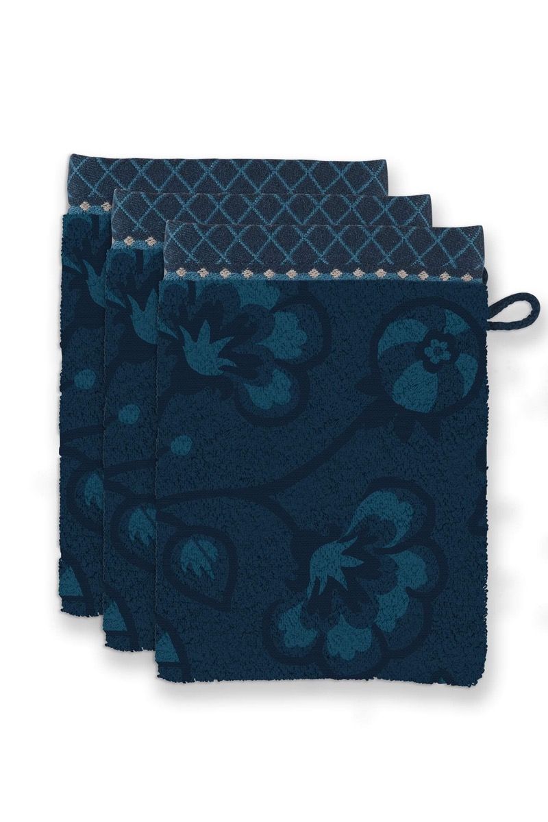 Washandje Set/3 Jasmin Jacquard Donkerblauw 16x22cm