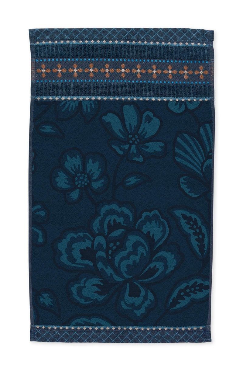 Gastendoek Set/3 Jasmin Jacquard Donkerblauw 30x50cm