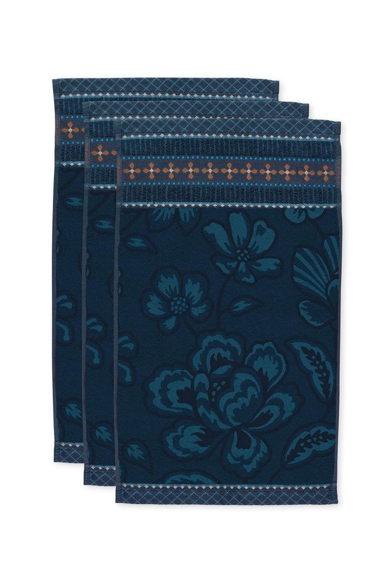 Gastendoek Set/3 Jasmin Jacquard Donkerblauw 30x50cm