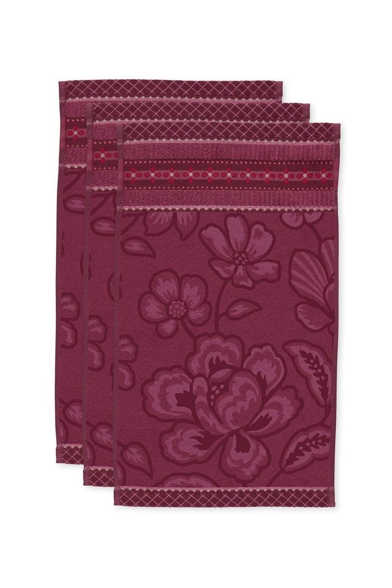 Guesttowel Set/3 Jasmin Jacquard Dark Pink 30x50cm