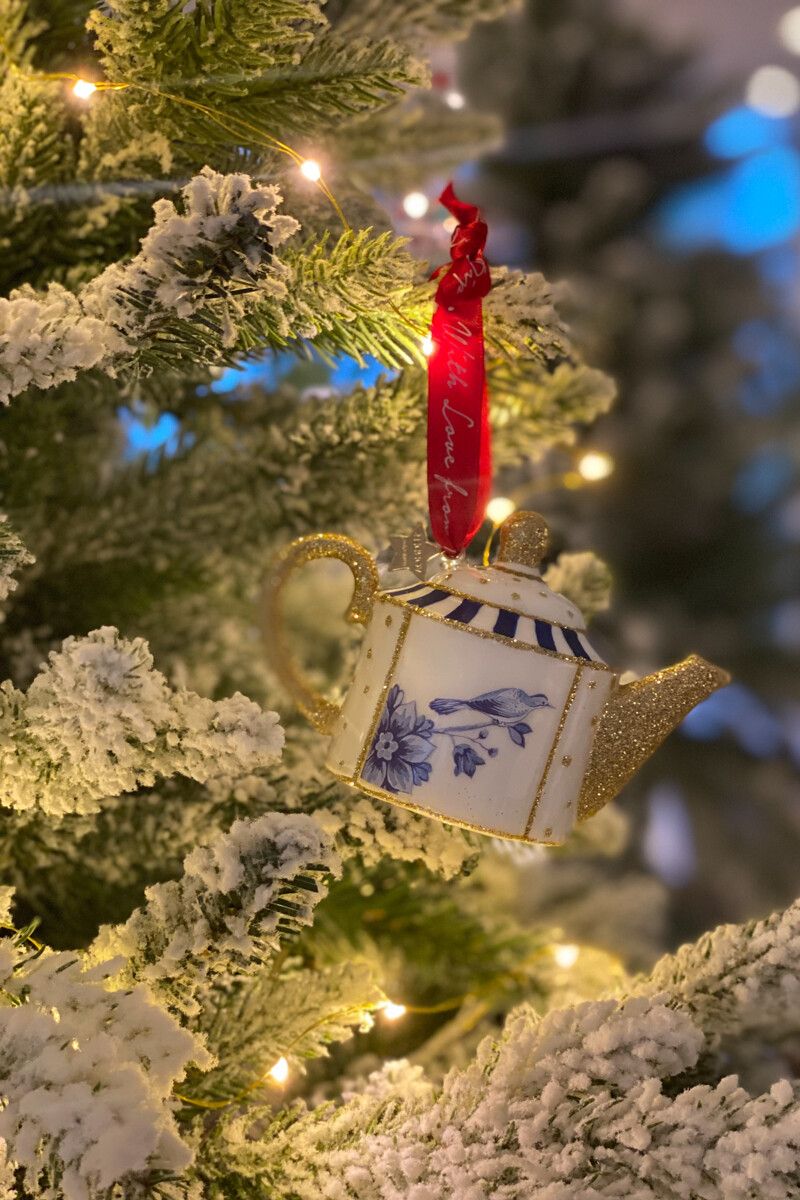 Ornament Glass Teapot Blue 7 cm