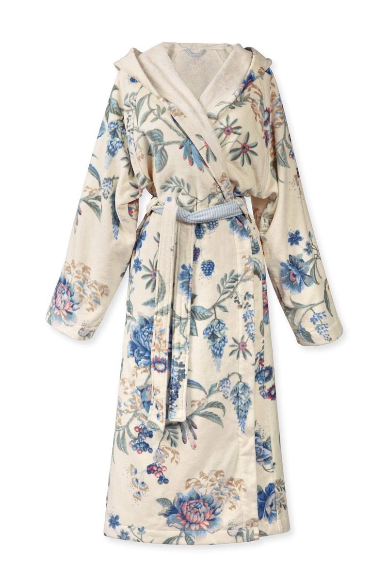 Bathrobe Secret Garden White/Blue