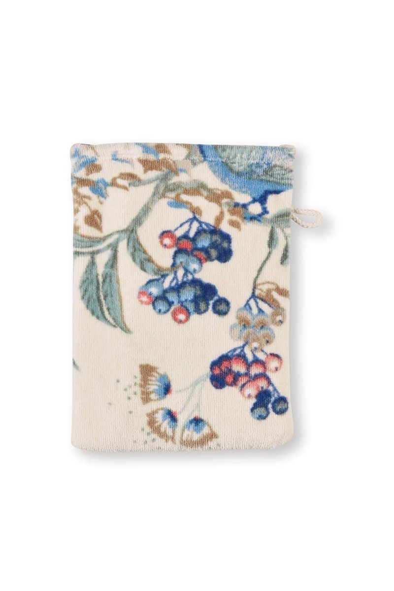 Washandje Set/3 Secret Garden Wit/Blauw 16x22cm