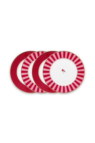 Love Birds Set/4 Pastry Plates Red/Pink 17 cm