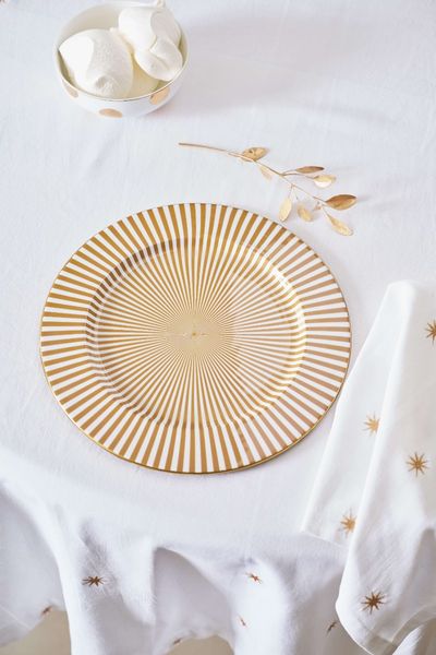 Plate Metal Stripes White-Gold 32cm