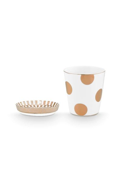 Set/2 Mug Small & Tea Tip Dot Delight White-Gold