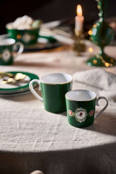 Mug Small Love Birds Medallion Dark Green