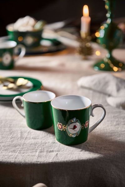 Mug Large Love Birds Medallion Dark Green