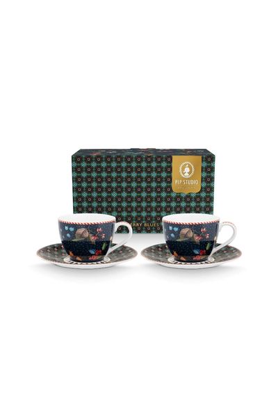 Set/2 Espresso Cups and Saucers Berry Blues