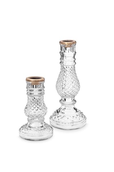 Set/2 Candle Holder Clear Glass Diamond