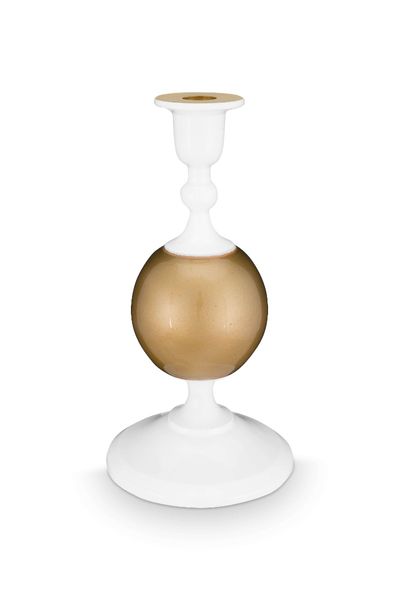 Candle Holder Metal Sphere Small White-Gold 24cm