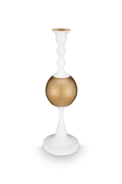 Bougeoir en Métal Sphère Moyen Blanc-Or 37cm