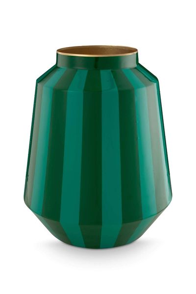 Vase en Métal Rayures Vert 29cm