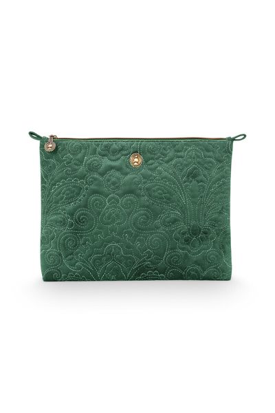 Cosmetic Flat Pouch Large Velvet Quiltey Days Green