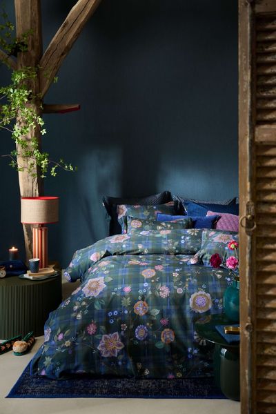 Duvet Cover Set Flores Felices Dark Blue