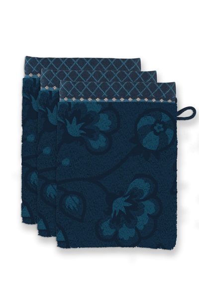 Washcloth Set/3 Jasmin Jacquard Dark Blue 16x22cm