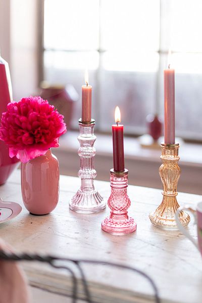 Set/3 Candle Holders Glass Pink