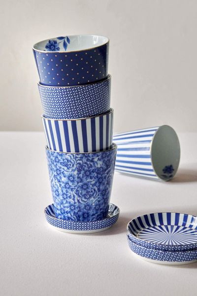 Set/2 Tasses de Petite Taille Points & Conseil de Thé Royal Stripes Bleu