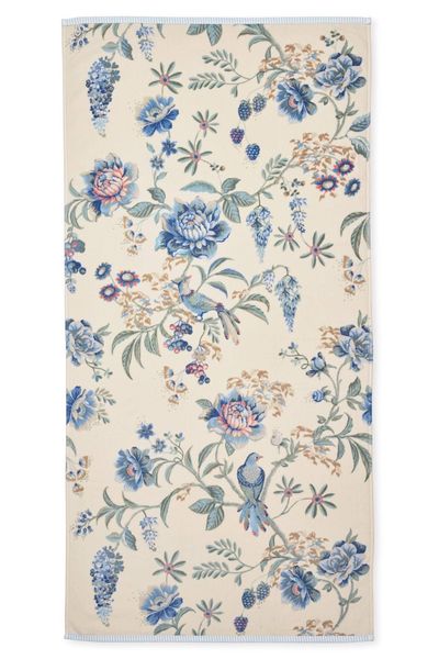 Grote Handdoek Secret Garden Wit/Blauw 70x140cm