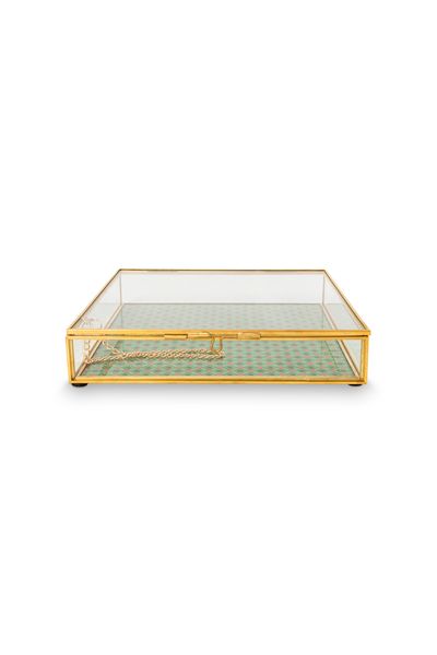 Storage Box Glass Gold Square 