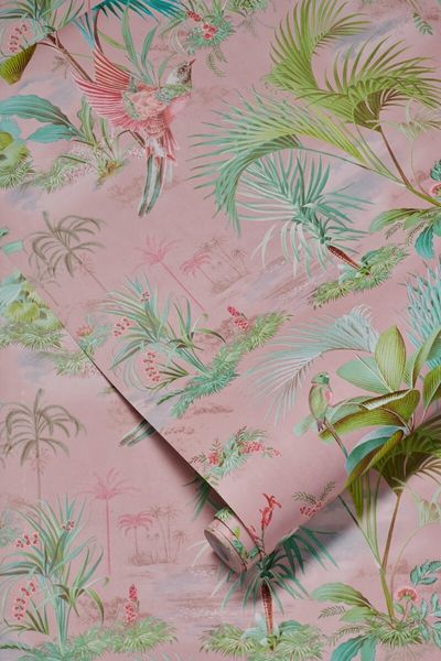 Pip Studio Palm Scene Non-Woven Wallpaper Pink